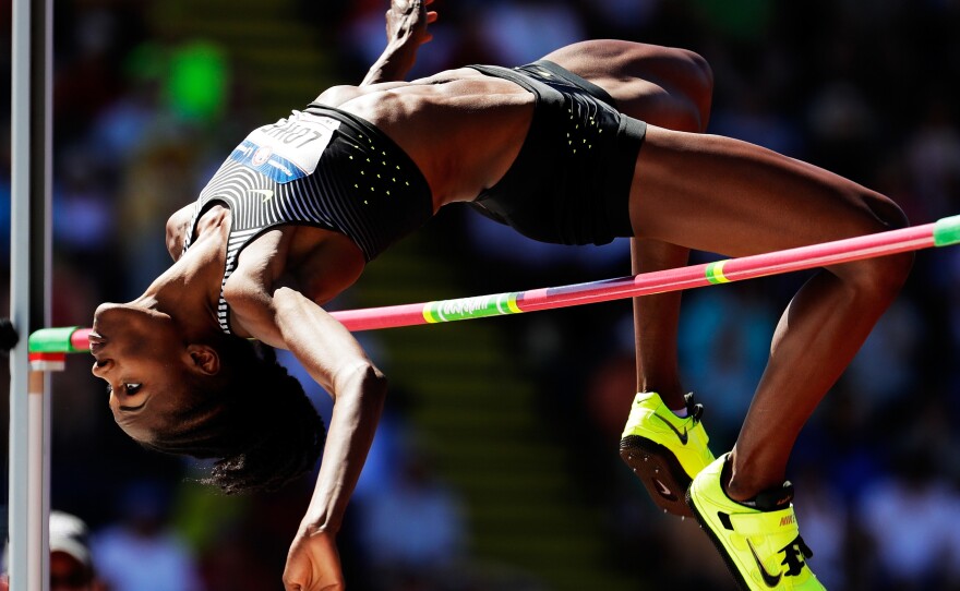 Chaunte Lowe competes in the Women's High Jump Final during the 2016 U.S. Olympic Track & Field Team Trials in July 2016 in Eugene, Ore.