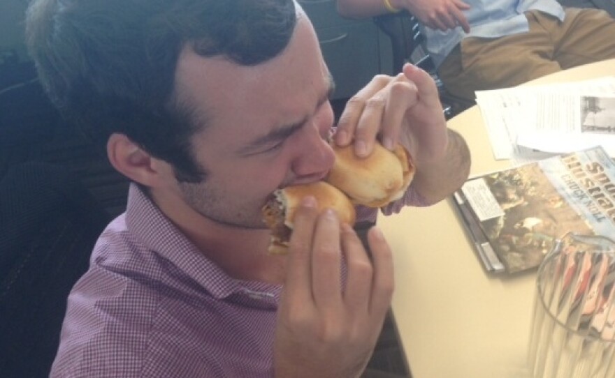 While not a sufferer himself, Intern Seth appreciates that someone finally designed a double cheeseburger for people with tetanus.