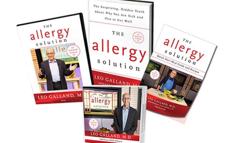 Give $25 a month or $300 all at once and receive the Allergy Solution Ultimate Healing Package: includes the program DVD; “The Allergy Solution” hardcover book; The Allergy Solution Self-Care Library 6-DVD set; plus The Allergy Solution Quick Start Meal Guide and Recipes. This gift includes a KPBS License Plate Frame (if you're a new member). Also enjoy access to KPBS Passport and myKPBS Film Club. The program DVD only is available at the $120 level.