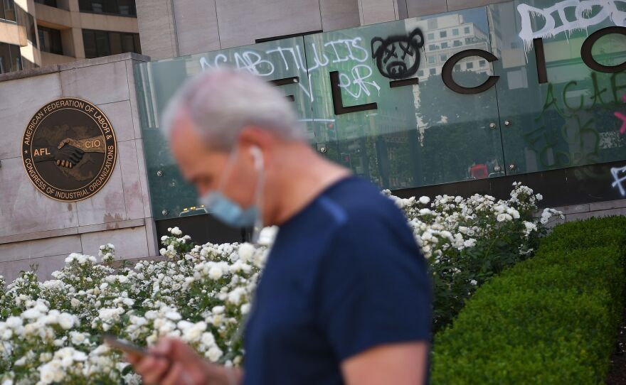 The AFL-CIO building was damaged last week during protests in Washington.