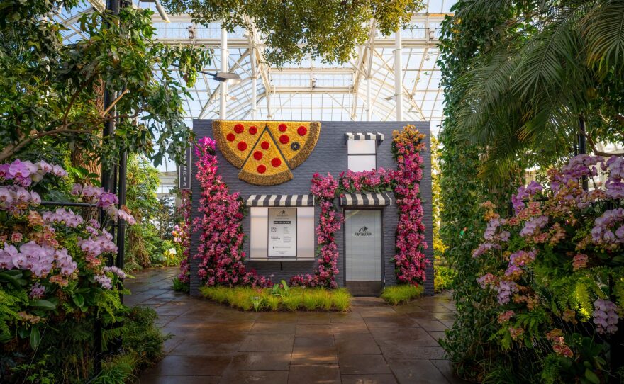 The pizza shop has a list of edible orchid toppings.