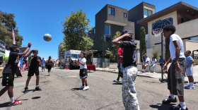 Kids play basketball at the Juneteenth Block Party hosted by Louisiana Purchase and Black San Diego in North Park on June 19, 2026.