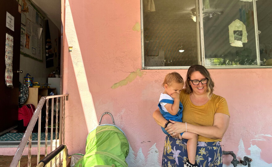 Cassandra Davis stands outside her Normal Heights child care center on Tuesday, Aug. 18, 2026.