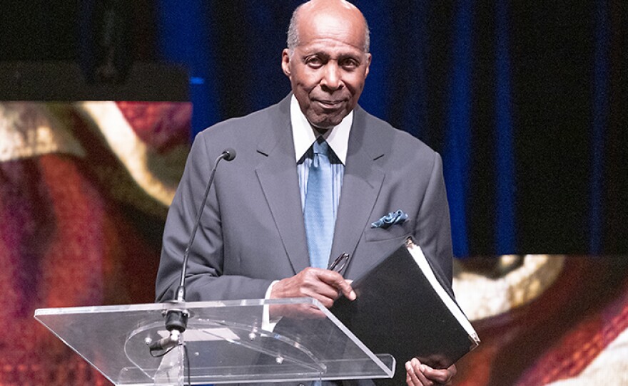 Civil rights activist and businessman Vernon E. Jordan Jr. addresses The Summit on Race in America at the LBJ Presidential Library on Wednesday, April 10, 2019. Jordan, a lawyer and political adviser, discusses how far the United States has come in diversifying corporate America—and how far there is to go.