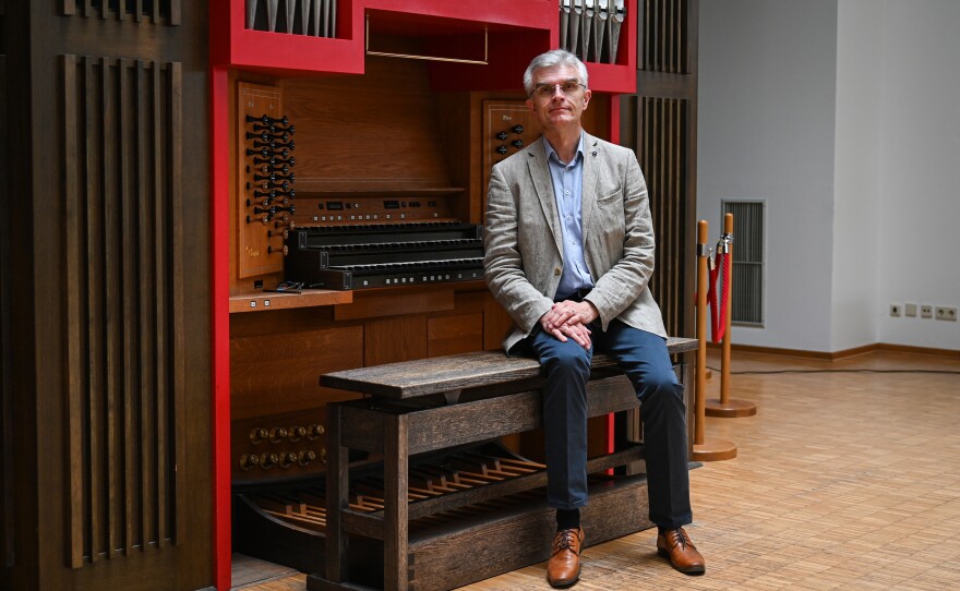 Christian Heiss, musical director of the boys' choir, in the Regensburger Domspatzen school on July 15, 2021. He joined the school in 2019.