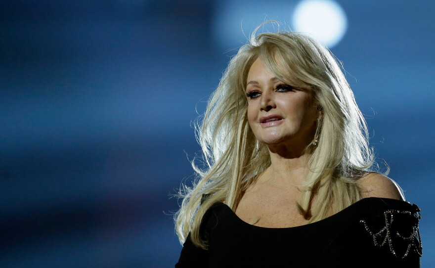 FILE - Singer Bonnie Tyler performs her song "Believe in Me" during a rehearsal for the final of the Eurovision Song Contest at the Malmo Arena in Malmo, Sweden on May 17, 2013.