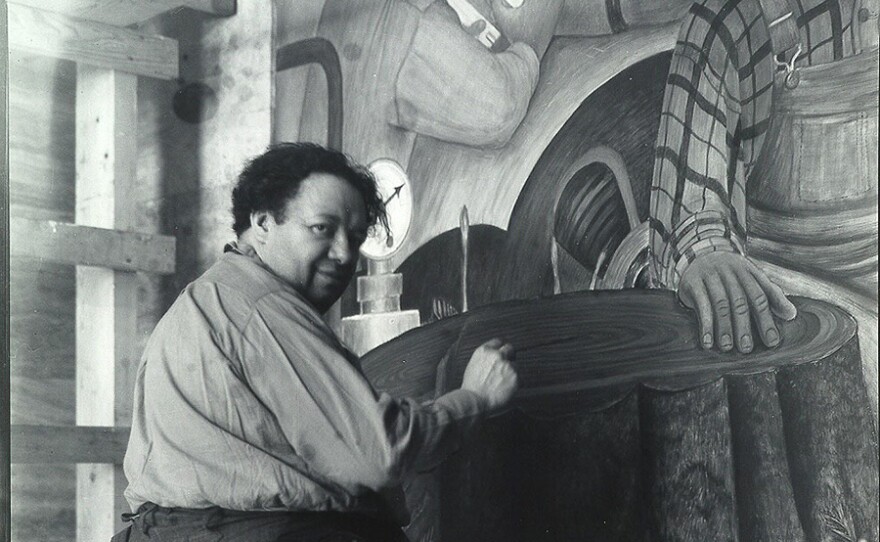 Diego Rivera at work on "Allegory of California," San Francisco Stock Exchange Luncheon Club, 1931 (Archives of American Art, Smithsonian Institution)