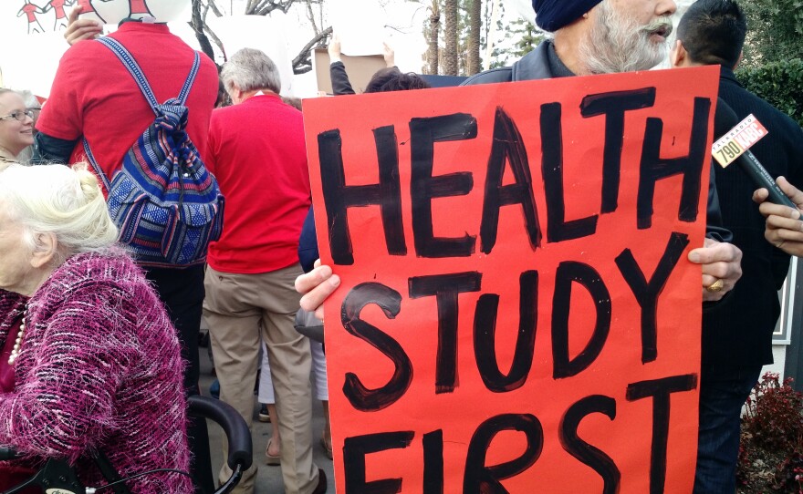Protesters described health problems they continue to suffer due to the 2016 Aliso Canyon gas leak, Feb. 1, 2017.