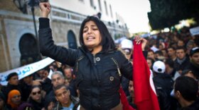 A woman participates in a demonstration in Tunis on January 22, 2011.