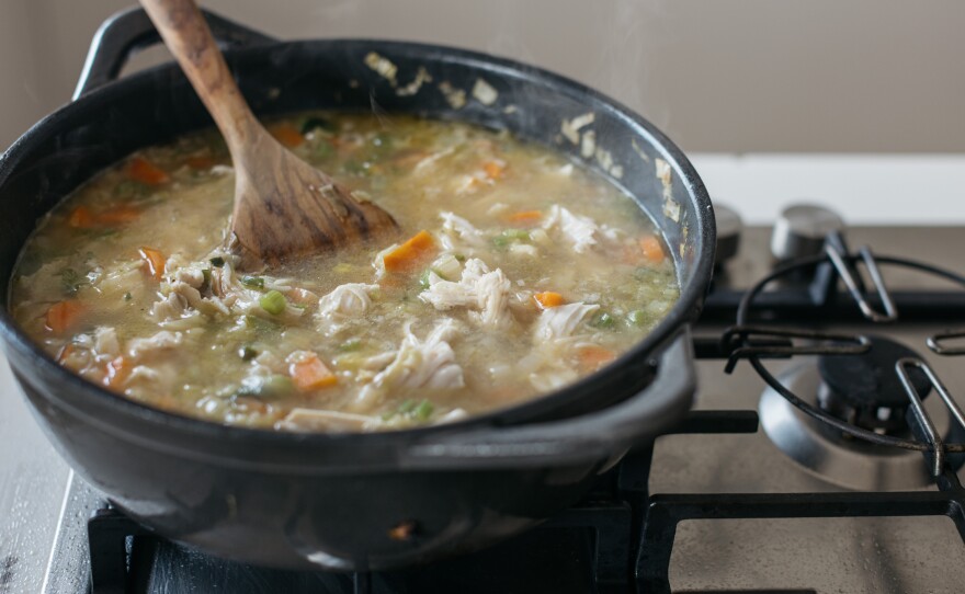 Adeena Sussman cooks chicken soup in her kitchen on Sept. 1, 2023.