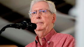 Sen. Mitch McConnell, R-Ky., speaks at an event, Aug. 2, 2025, in Fancy Farm, Ky.