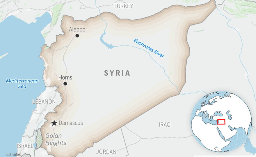 This is a locator map for Syria with its capital, Damascus.