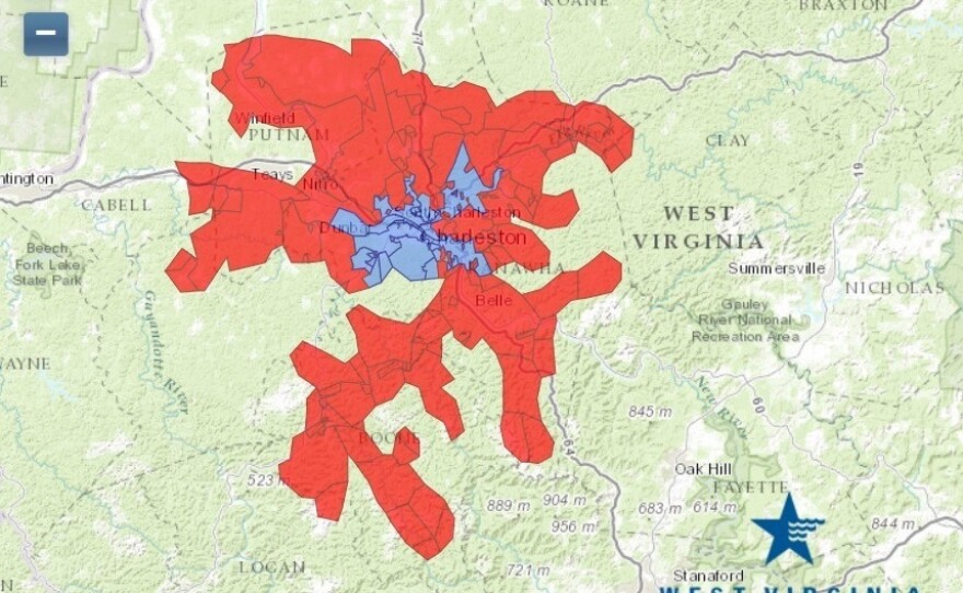 11:30 a.m. ET, Jan. 14: Areas in red still can't use the water. But the blue area is starting to expand.