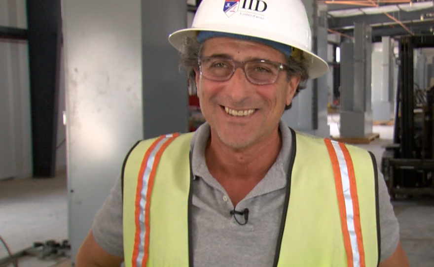 Engineer Bruce Townsend stands inside the building that will house the battery farm, on June 1, 2016.