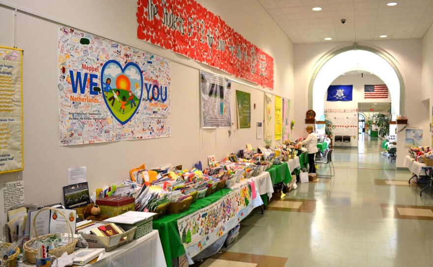 Some of the many cards, letters and artwork sent to Newtown from all over the world was on display at the Newtown Municipal Center on Jan. 30. The items were recently moved to temporary storage.
