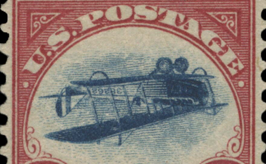 This undated photo shows a 1918 "inverted Jenny" stamp. Stolen in 1955, the stamp surfaced last week at the New York auction house Spink, USA.