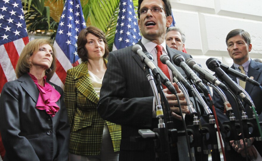 House Majority Leader Eric Cantor of Virginia speaks during a news conference Wednesday on Capitol Hill to discuss the health care repeal vote.