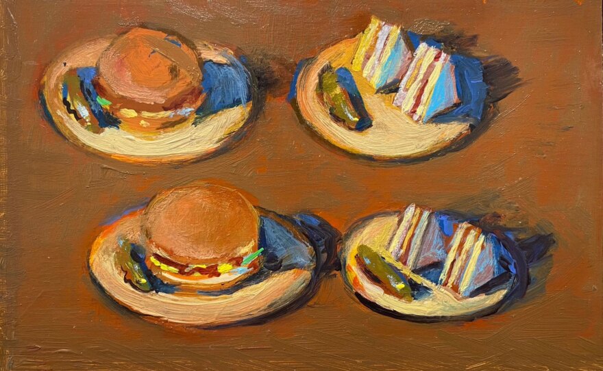 Wayne Thiebaud's "Four Sandwiches" is a 2003 oil painting. 