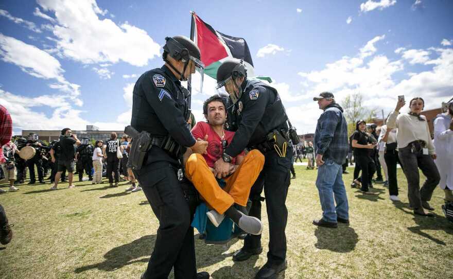 Denver law enforcement removed and arrested protesters on April 26, 2024 on the Auraria Campus.