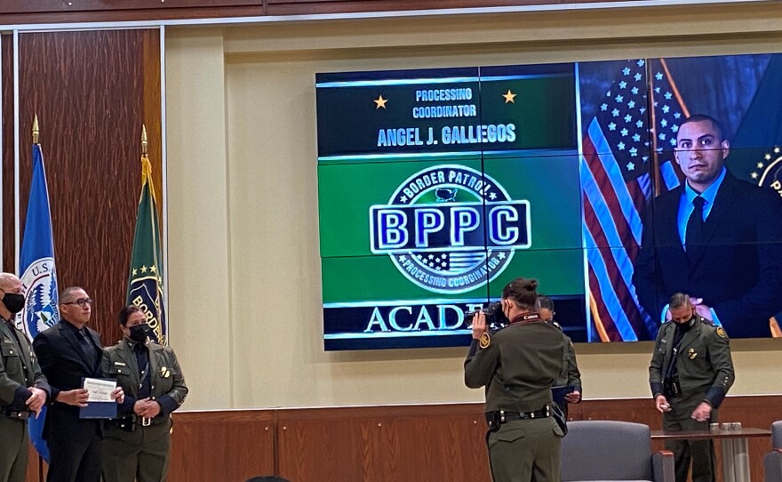 The recent graduation ceremony for the Border Patrol's Processing Coordinator program. The people in these new positions will be assigned to work inside stations to care for the individuals Border Patrol agents apprehend.