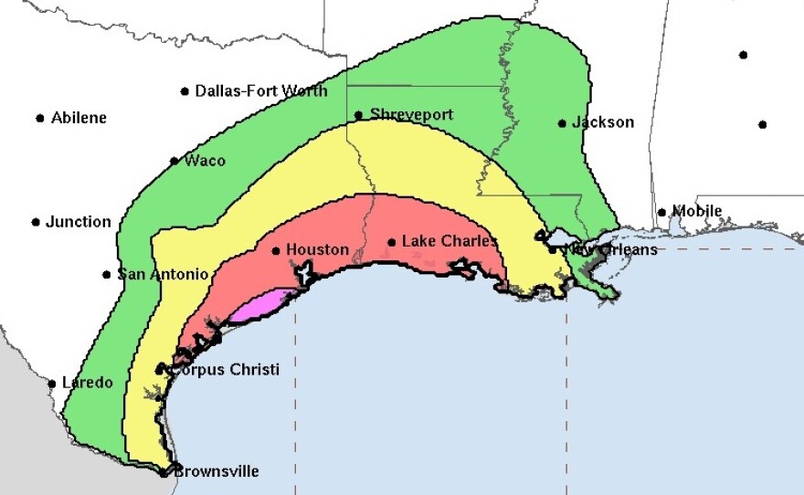 A huge swath of the Gulf Coast is under a "moderate" flash flood risk for the next three days, the NWS warns, as Tropical Storm Nicholas approaches.