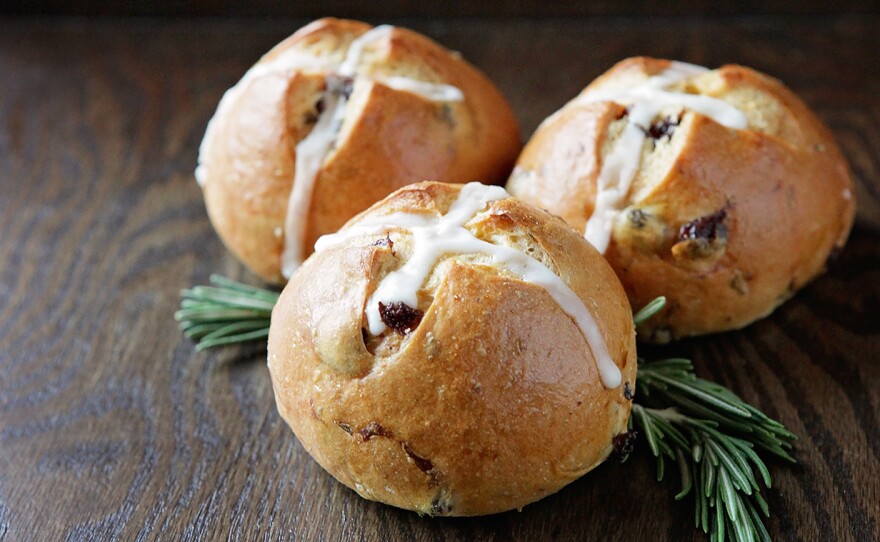 A Rosemary Raisin roll, dubbed the "Tuscan hot cross bun," from Macrina Bakery in Seattle.