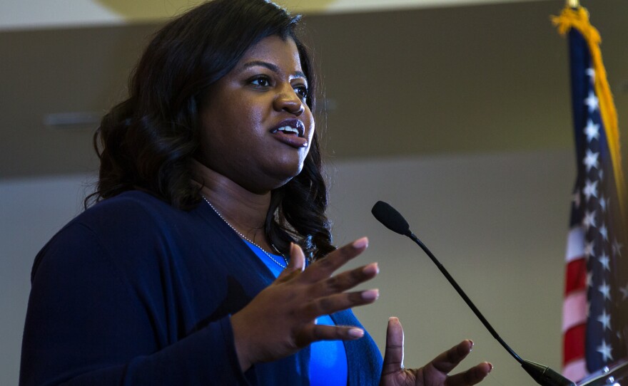 Deidre DeJear, seen here in a 2018 file photo, is a Democratic candidate for governor who backs the Iowa caucuses.