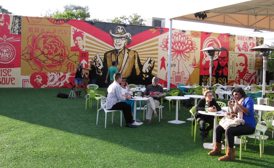 Los Angeles artist Shepard Fairey's new mural revolves around an image of Wynwood Walls founder Tony Goldman.