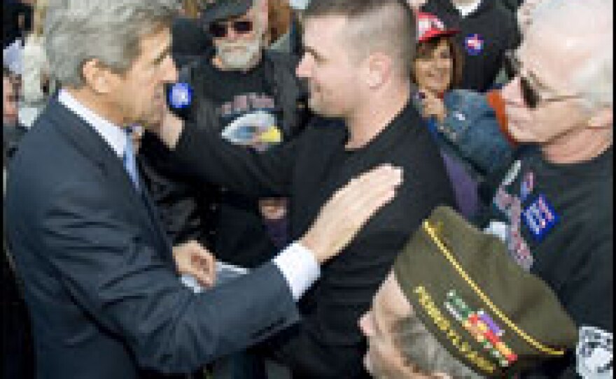 Sen. John Kerry (D-MA) greets veterans at a 2006 rally in Newtown, Pa.
