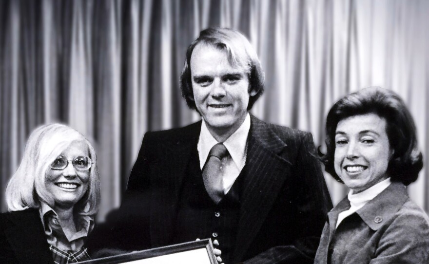 Robert Hunter became the federal insurance administrator in 1976. On the right is then-Secretary of Housing for Urban Development Carla Hills, and on the left is his wife, Carole.