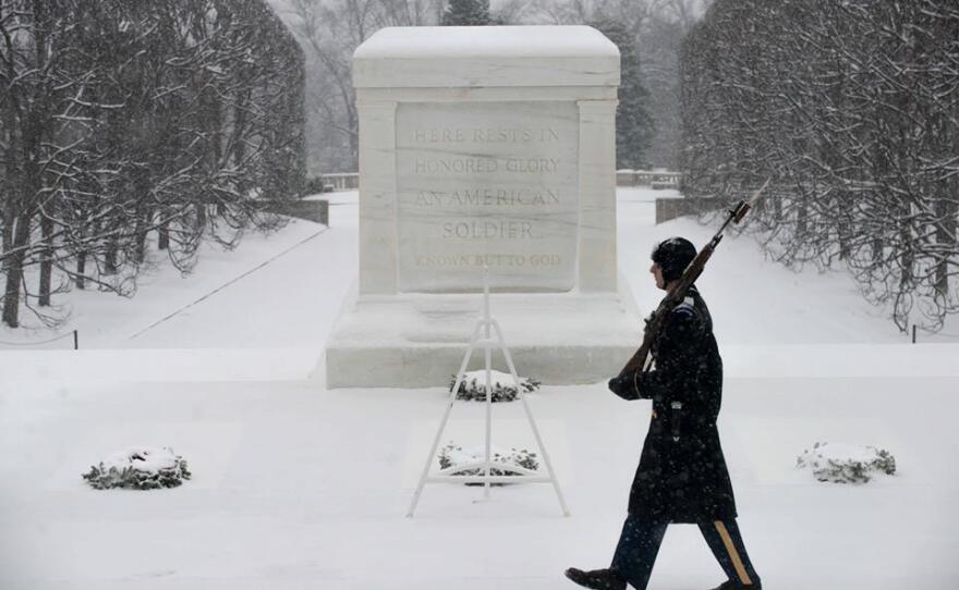 Soldier guards Tomb of the Unknowns at Arlington National Cemetery, Jan. 6, 2015.