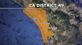 A map shows the boundaries of the 49th Congressional District, which includes coastal communities in Orange and San Diego counties, January 2018.