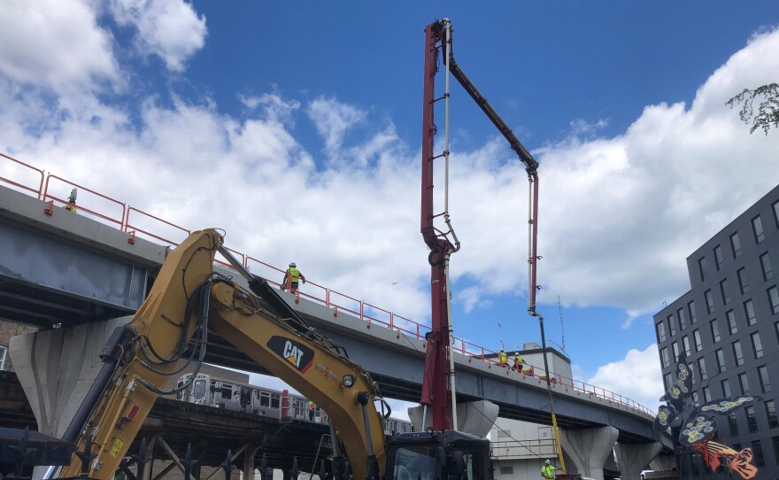 Construction underway on the Chicago Transit Authority's Belmont Flyover project.