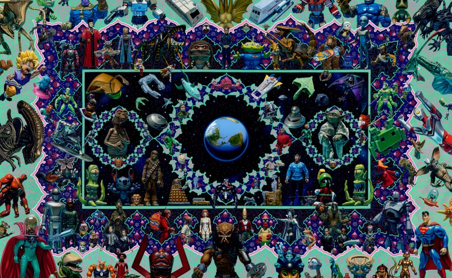 "The Alien Painting" by Robert Burden includes detailed images of aliens, space lore and more from popular culture