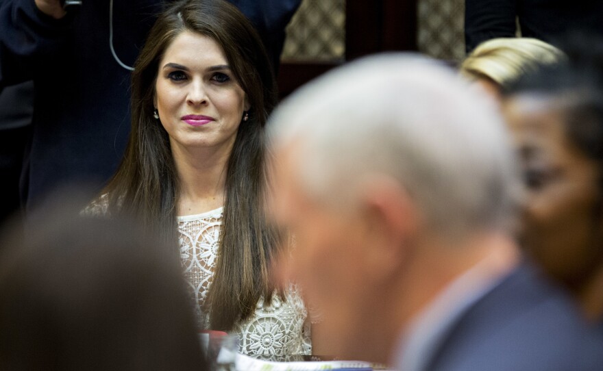 White House communications director Hope Hicks at an event in the Roosevelt Room of the White House on March 27, 2017, in Washington, D.C.