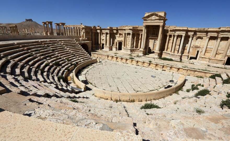 The Roman theater in Palmyra, shown on Thursday, is one of the few archaeological sites at Palmyra that appears relatively undamaged after the Islamic State's 10-month domination of the city. ISIS reportedly used the location as a backdrop for propaganda films of children shooting captive Syrian soldiers in the head.
