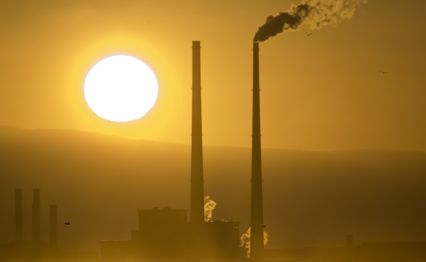 Smokestacks loom over Bull Island, northeast of Dublin, in 2008.
