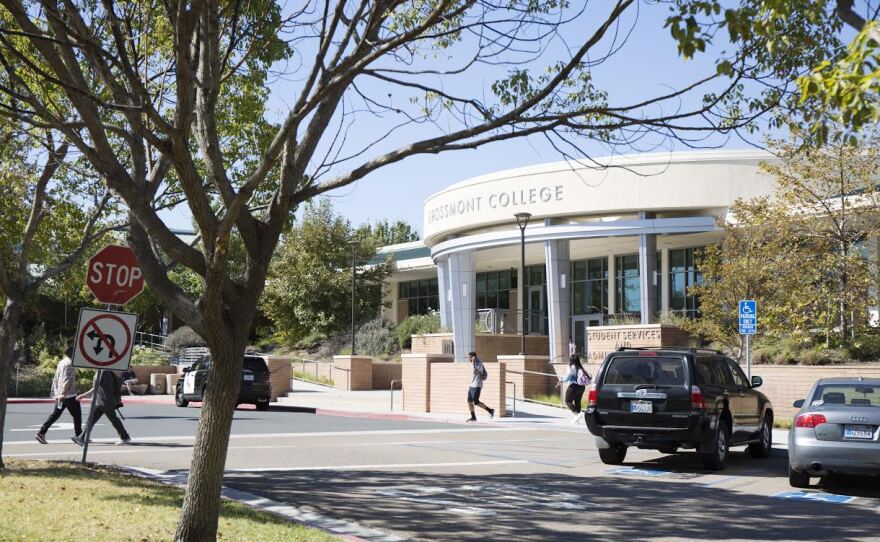 Students walk near the entrance to the Grossmont-Cuyamaca Community College District, Oct. 18, 2016.
