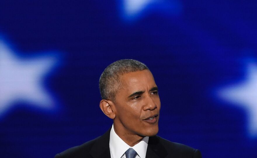 President Obama speaks at the Democratic National Convention in Philadelphia Wednesday evening.