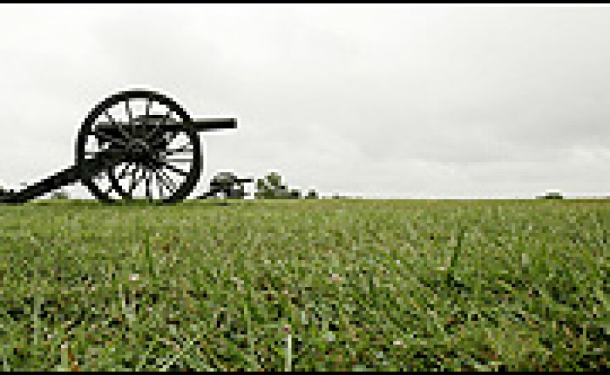 Cannons sit at the Manassas National Battlefield Park in Manassas, Va.