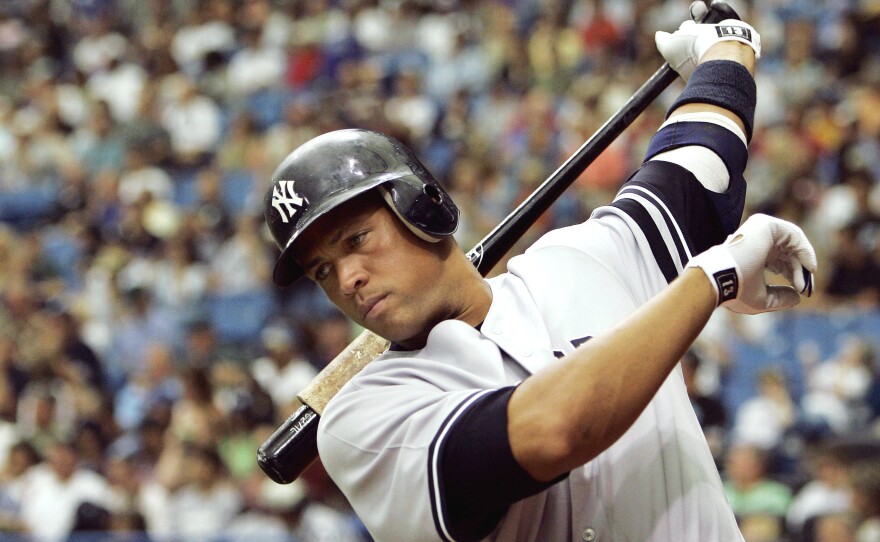 The New York Yankees' Alex Rodriguez has admitted taking performance-enhancing drugs when he played for the Texas Rangers in 2001. Here, he takes a practice swing during a 2007 game.