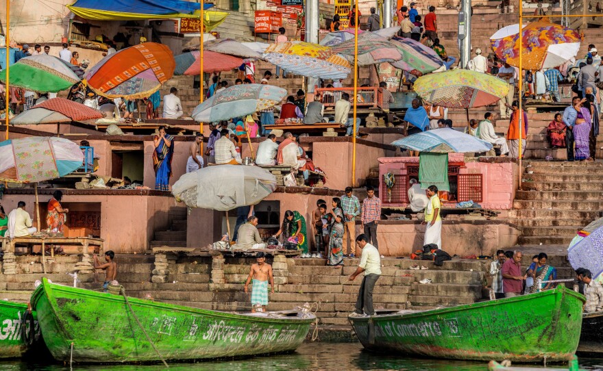 Visitors to the banks of India's Ganges River, regarded as sacred by Hindus.