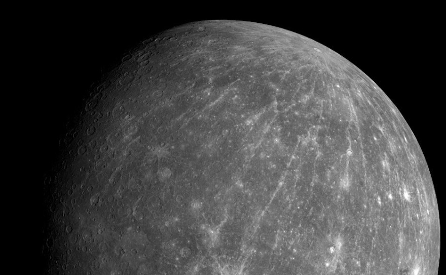This October 2008 photo shows Mercury during the Messenger spacecraft's second flyby of the planet. The European Space Agency's BepiColombo will take seven years to reach the innermost planet in our solar system.