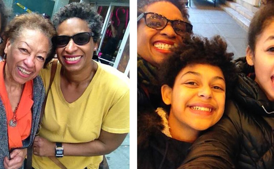 Left: Nola, Ramona and Yvonne Latty take a selfie before a Black Friday shopping trip. Right: Yvonne, Margo, Nola and Ramona Latty pose for a similar picture.