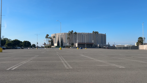 The Pechanga Arena, surrounded by a large empty parking lot is shown in San Diego on Dec. 2, 2025.