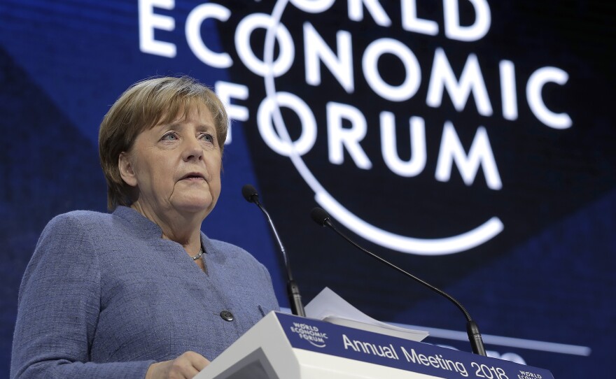 German Chancellor Angela Merkel addresses the World Economic Forum in Davos, Switzerland, on Wednesday.