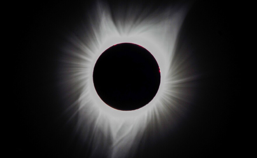 The moment of totality during a solar eclipse in Glendo, Wyo., on Aug. 21, 2017.
