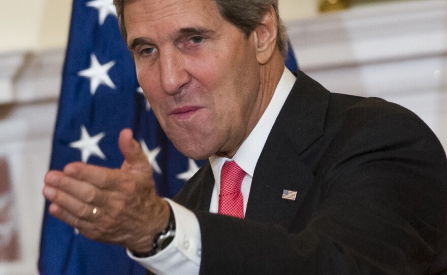Secretary of State John Kerry at the State Department on Friday, where he addressed the situation in Syria and the recent U.N. report on the use of chemical weapons.