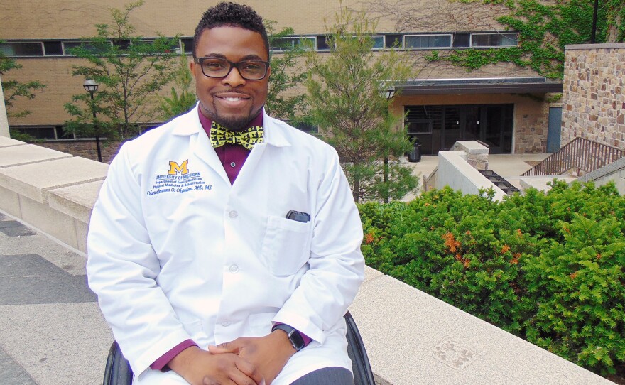 Feranmi Okanlami, a doctor at Michigan Medicine, became partially paralyzed after an accident in 2013, during his medical residency.