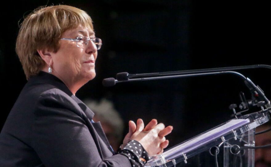 The United Nations High Commissioner for Human Rights  Michelle Bachelet speaks at a climate event in Madrid in 2019. A recent report of hers warns of the threats that AI can pose to human rights.
